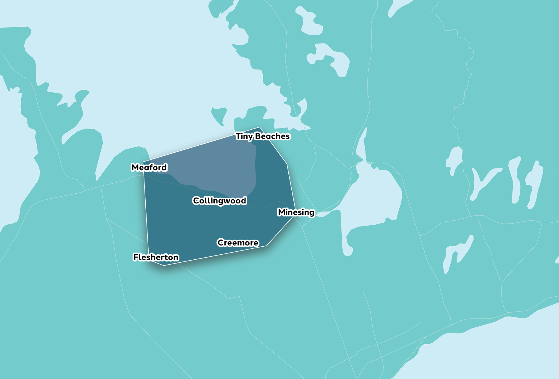 Map highlighting Collingwood area in Ontario, Canada