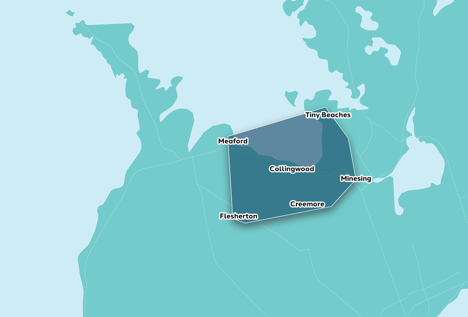 Map highlighting Collingwood area in Ontario, Canada