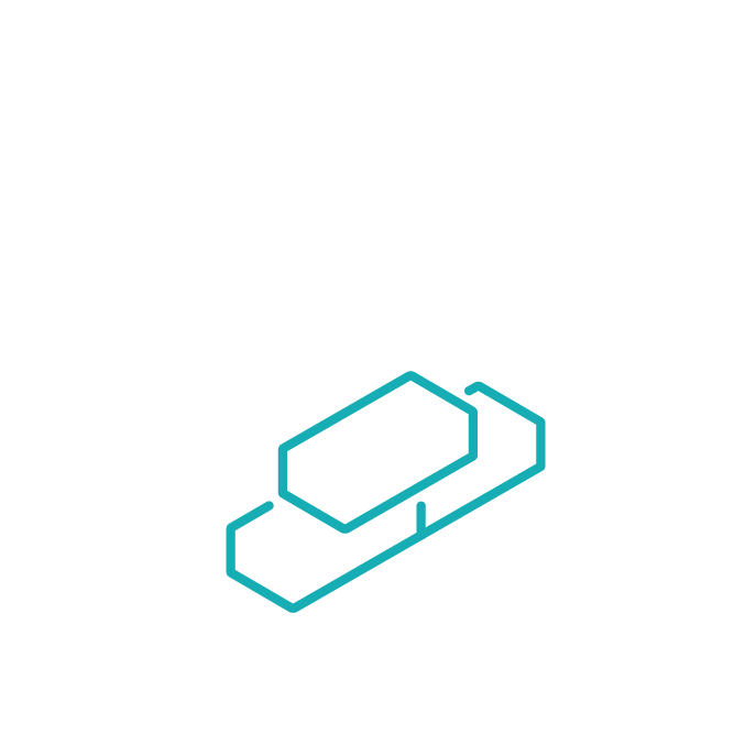 Teal outline icon of stacked rectangular blocks